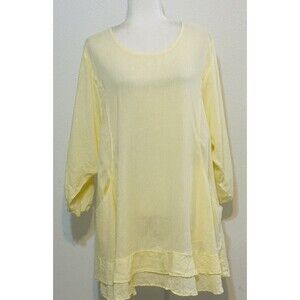 La Fixsun Women Size M Yellow 3/4 Sleeve Linen Dress Pockets Lagenlook Timeless